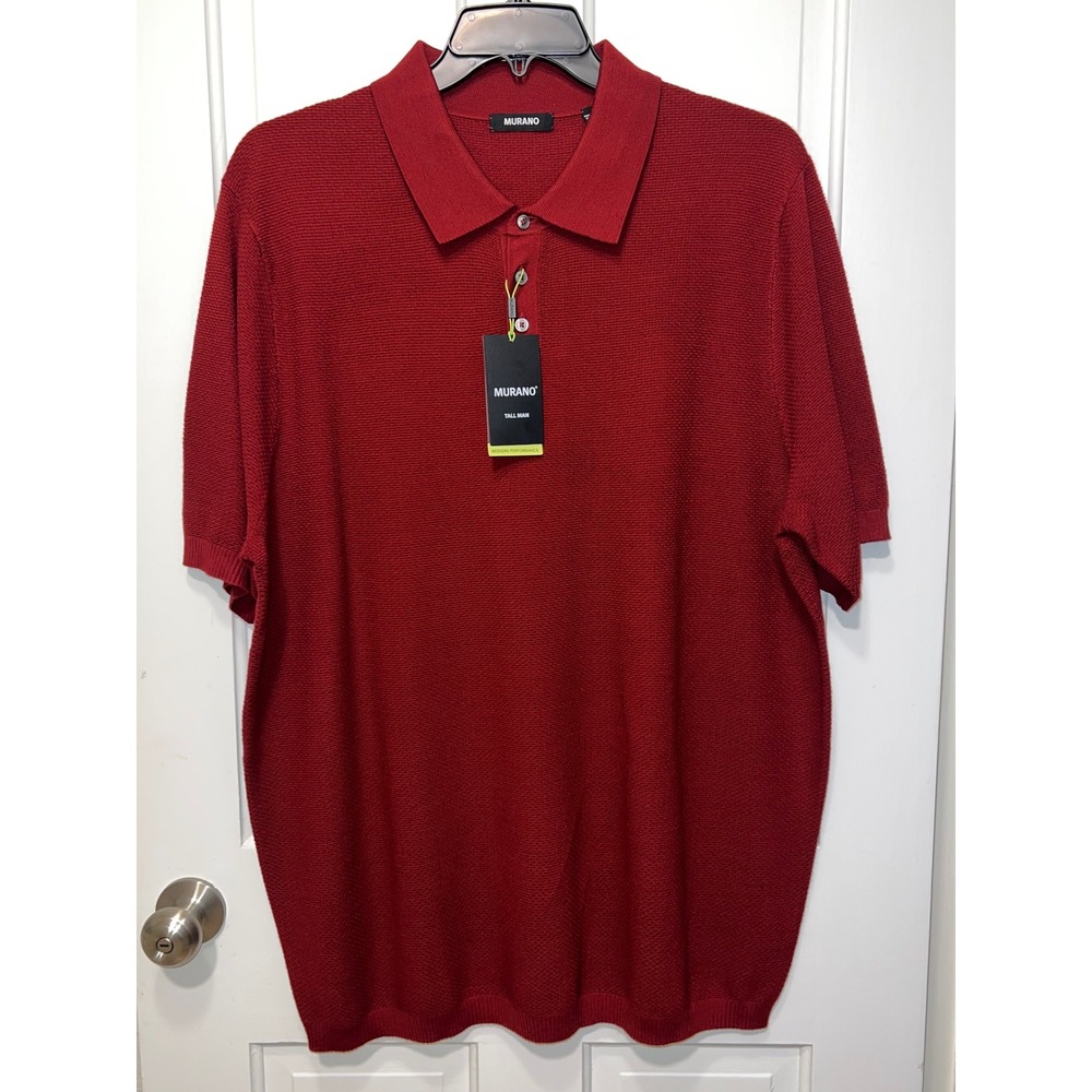 Murano Tall Man Modern Performance Red Knit Polo Shirt 2XT NWT